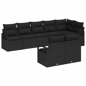 vidaXL Gar&eth;s&oacute;fa sett me&eth; p&uacute;&eth;i me&eth; geymslu 8 pcs Svartur p&oacute;l&yacute;rattan