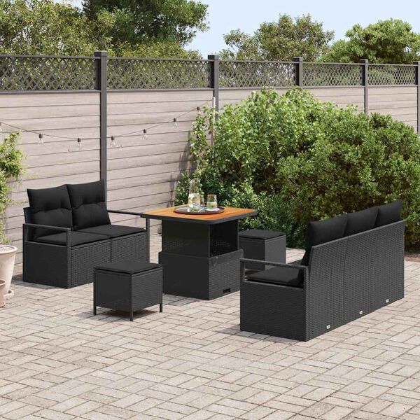 vidaXL Gar&eth;s&oacute;fa sett me&eth; p&uacute;&eth;i 8 pcs Svartur Poly rattan