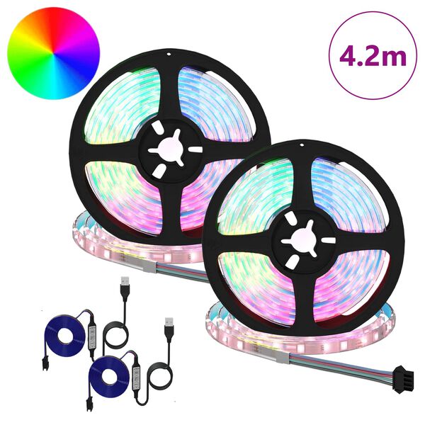 vidaXL LED strimill 2 pcs Svartur og gegnheill 210 x 0,8 x 0,3 cm