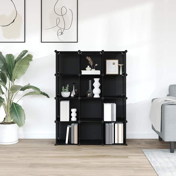 vidaXL Kubbageymslueining me&eth; 12 Ferningum Svartur PP