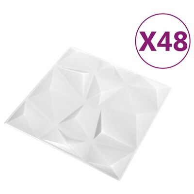 vidaXL 3D Veggþil 48 stk. 50x50 cm Demantshvít 12 m²
