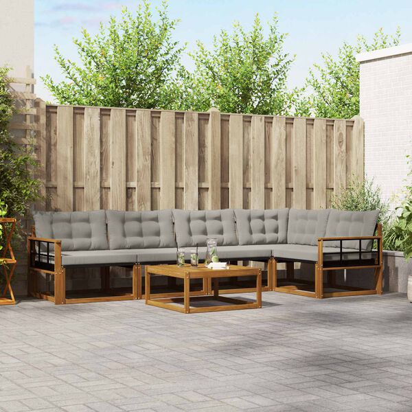 vidaXL &Uacute;ti s&oacute;fasett me&eth; p&uacute;&eth;i 6 pcs N&aacute;tt&uacute;rulegt og Lj&oacute;st Gr&aacute;tt