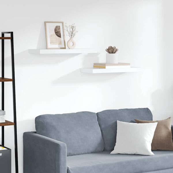 vidaXL Vegghengdar Hillur 2 stk. Hv&iacute;tar 60x23,5x3,8 cm MDF