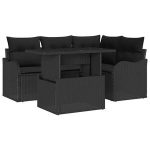 vidaXL Gar&eth;s&oacute;fa sett me&eth; p&uacute;&eth;i me&eth; kodda 5 pcs Svartur Poly Rattan