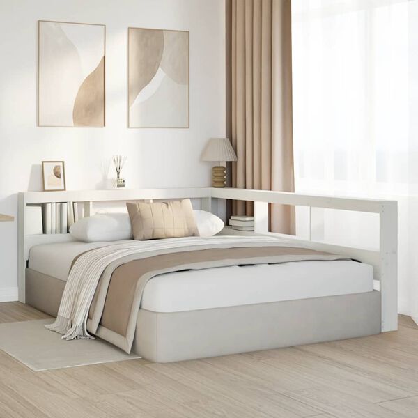 vidaXL B&oacute;kask&aacute;pur H&ouml;fu&eth;gafl L-oblike Hv&iacute;tur 140 cm Gegnheil Fura