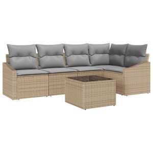 vidaXL Gar&eth;s&oacute;fa sett me&eth; p&uacute;&eth;i 6 pcs Beige og lj&oacute;sgr&aacute;r p&oacute;l&yacute;rattan