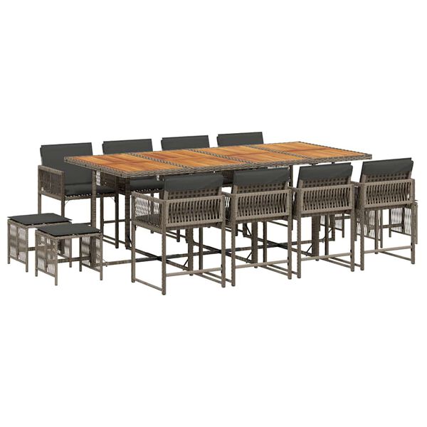 vidaXL 13 Parta Gar&eth;s&oacute;fasett me&eth; Sessum Gr&aacute;tt P&oacute;l&yacute;rattan