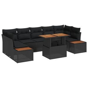 vidaXL Gar&eth;s&oacute;fa sett me&eth; geymslu 8 pcs Svartur Poly rattan