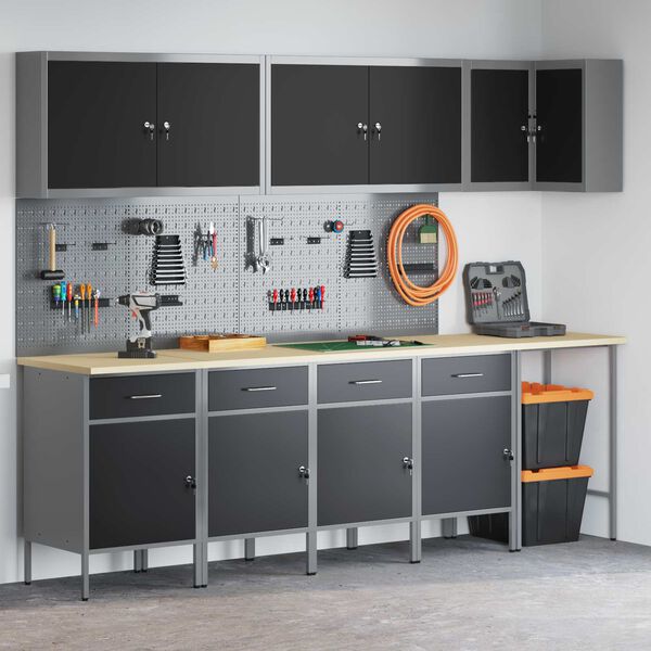 vidaXL Vinnusk&aacute;paset me&eth; sk&uacute;ffu me&eth; hillu 12 pcs Svartur og gr&aacute;r