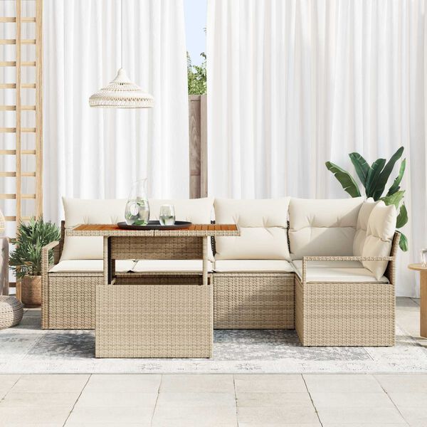 vidaXL Gar&eth;s&oacute;fa sett me&eth; geymslu 6 pcs Drapplita&eth;ur Poly rattan