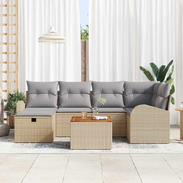 vidaXL Garðsófa sett með púði 7 pcs Drapplitaður Poly rattan