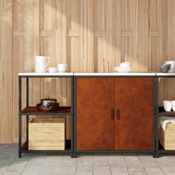 vidaXL Eldh&uacute;s geymslu sett me&eth; hillu me&eth; hur&eth; 2 pcs Rusty Ve&eth;ra&eth; st&aacute;l