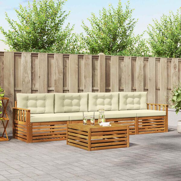 vidaXL &Uacute;ti s&oacute;fasett me&eth; p&uacute;&eth;i 5 pcs N&aacute;tt&uacute;rulegt og Krem