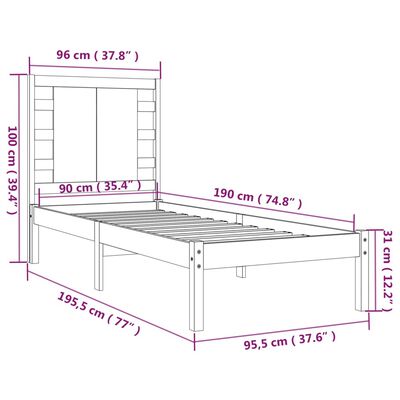 vidaXL Rúmgrind Hvít Gegnheill Viður 90x190 cm Einbreið