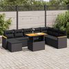 vidaXL 9 stykki gar&eth;s&oacute;fasett me&eth; p&uacute;&eth;um Black Poly Rattan Acacia