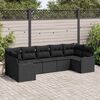 vidaXL Garðsófa sett með púði 7 pcs Svartur Poly rattan