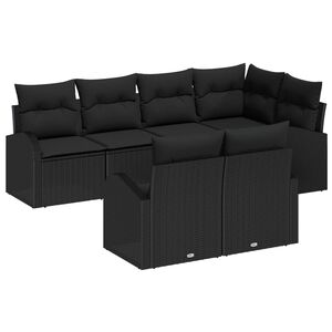 vidaXL Gar&eth;s&oacute;fa sett me&eth; p&uacute;&eth;i me&eth; geymslu 7 pcs Svartur p&oacute;l&yacute;rattan