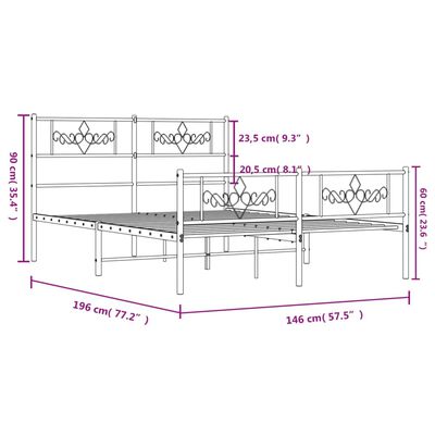 vidaXL Rúmgrind úr Málmi með Höfuðgafli & Fótagafli Svört 140x190 cm