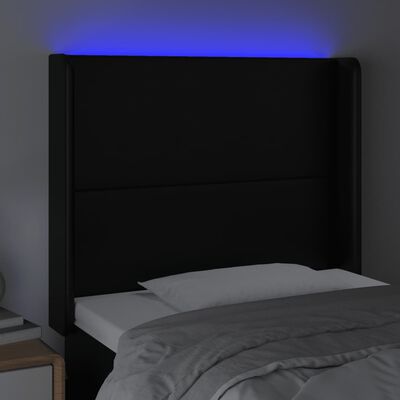 vidaXL LED höfuðgafl Svart 83x16x118/128 cm Leðurlíki