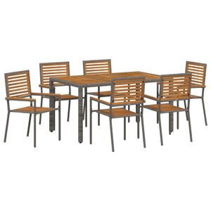 vidaXL Gar&eth;ur bor&eth;sett 7 pcs Gr&aacute;r og br&uacute;nn p&oacute;l&yacute;rattan