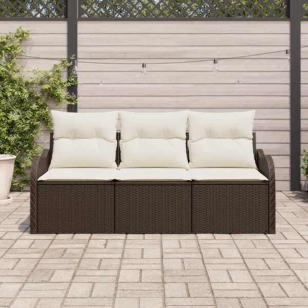 vidaXL Gar&eth;s&oacute;fa sett me&eth; p&uacute;&eth;i me&eth; geymslu 3 pcs Br&uacute;nn Poly rattan