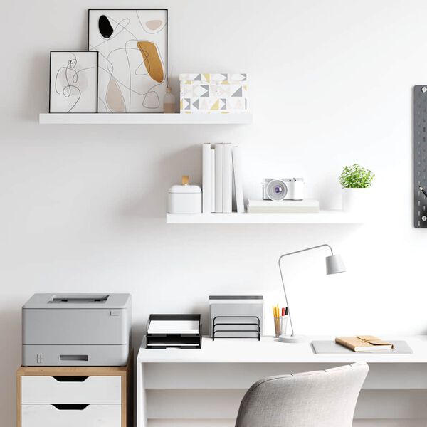 vidaXL Flj&oacute;tandi Vegghillur 2 stk. Hv&iacute;tar 80x23,5x3,8 cm MDF