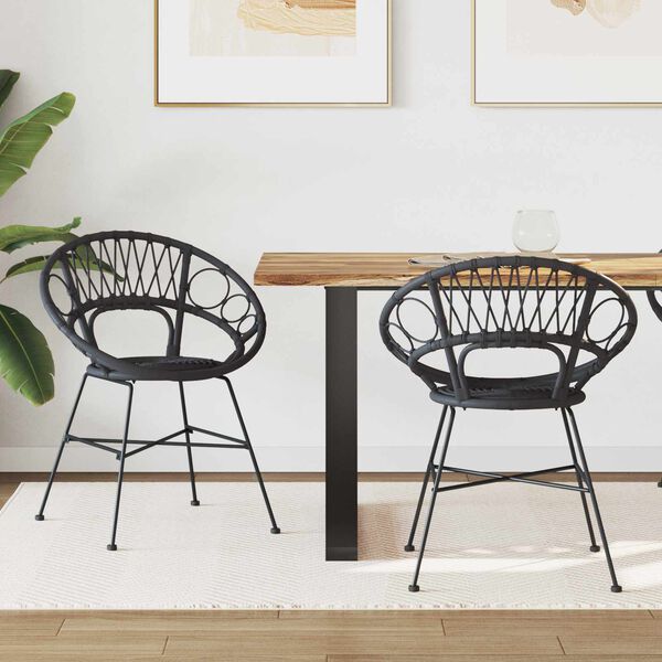 vidaXL Bor&eth;st&oacute;ll 2 pcs Svartur 49 x 51 x 81 cm Rattan og j&aacute;rn