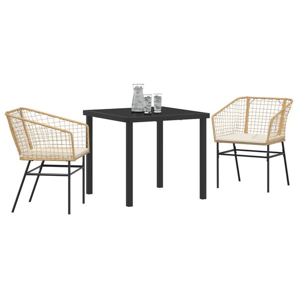 vidaXL Gar&eth;ur bor&eth;sett 3 pcs Br&uacute;nn p&oacute;l&yacute;rattan