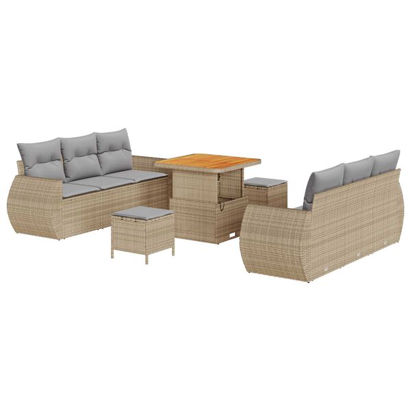 vidaXL Garðsófa sett með púði 9 pcs Beige og ljósgrár pólýrattan