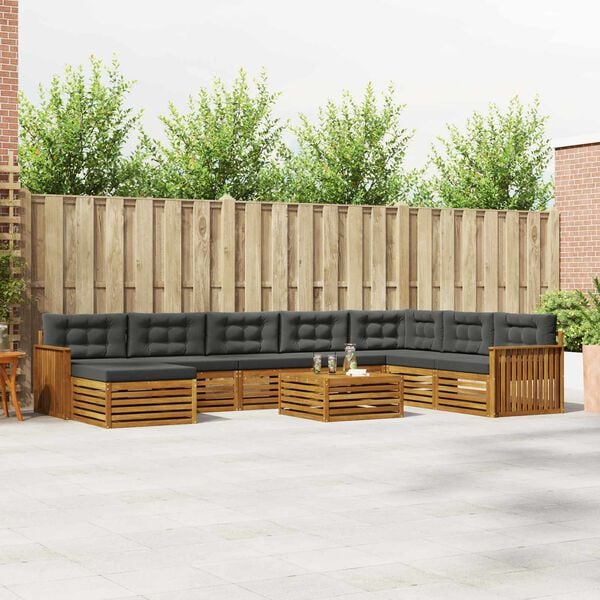 vidaXL S&oacute;fasett me&eth; p&uacute;&eth;i 9 pcs N&aacute;tt&uacute;rulegt og Antrac&iacute;t Hrein akas&iacute;utr&eacute;