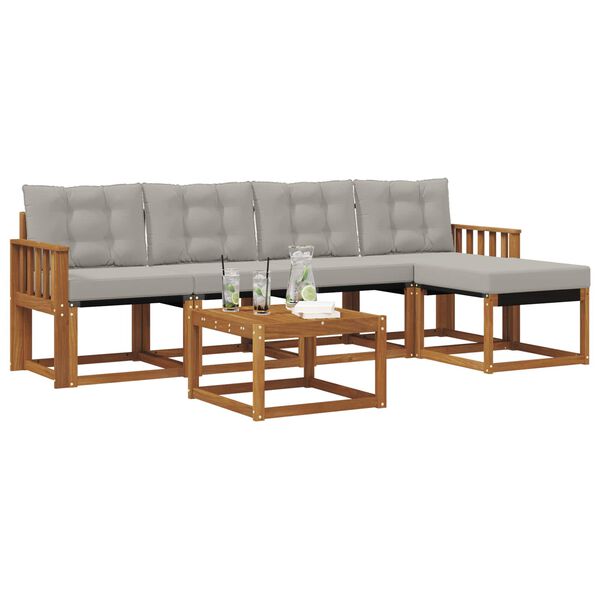 vidaXL &Uacute;ti s&oacute;fasett me&eth; p&uacute;&eth;i 6 pcs N&aacute;tt&uacute;rulegt og Lj&oacute;st Gr&aacute;tt