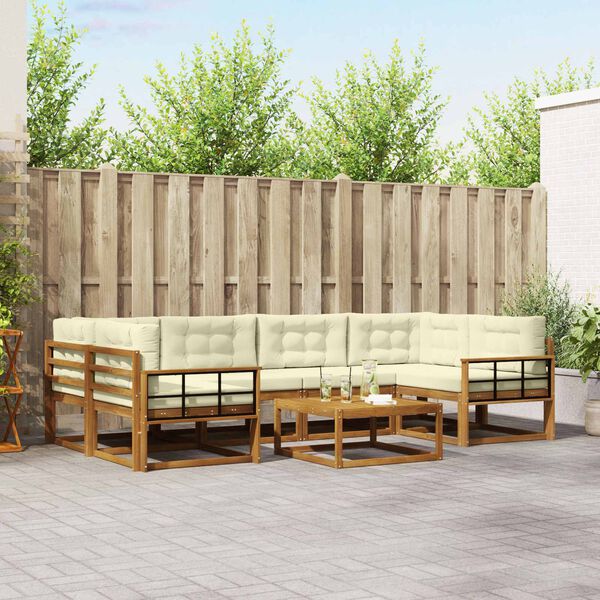 vidaXL &Uacute;ti s&oacute;fasett me&eth; p&uacute;&eth;i 7 pcs N&aacute;tt&uacute;rulegt og Krem