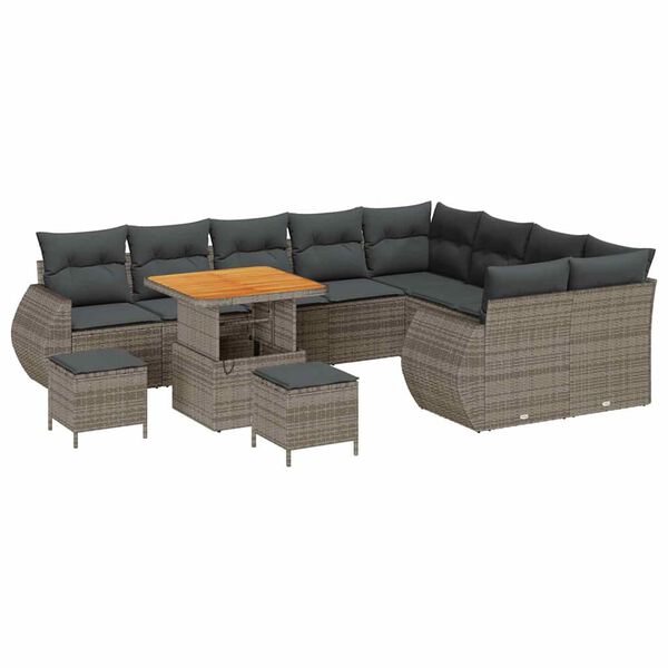 vidaXL Gar&eth;s&oacute;fa sett me&eth; p&uacute;&eth;i me&eth; geymslu 12 pcs Gr&aacute;r Poly Rattan