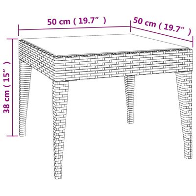 vidaXL Hliðarborð Brúnt 50x50x38 cm Pólýrattan og Hert Gler