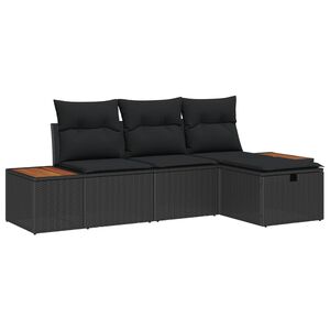 vidaXL Gar&eth;s&oacute;fa sett me&eth; p&uacute;&eth;i 4 pcs Svartur Poly rattan