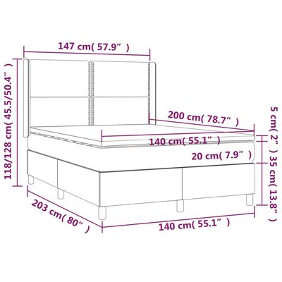 vidaXL Hólfað Springrúm með Dýnu&LED Svört 140x200 cm Gervileður