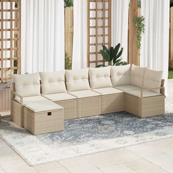 vidaXL S&oacute;fasett me&eth; p&uacute;&eth;i me&eth; geymslu 7 pcs Beige og krem p&oacute;l&yacute;rattan