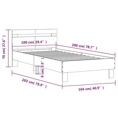 vidaXL Rúmgrind með Höfuðgafli Reyklituð Eik 100x200cm Samsettur Viður