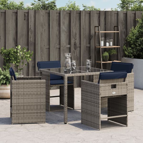 vidaXL Garðstólar með Sessum 4 stk. Grátt Pólýrattan