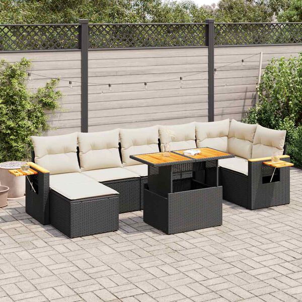 vidaXL 8 stykki gar&eth;s&oacute;fasett me&eth; p&uacute;&eth;um Black Poly Rattan Acacia