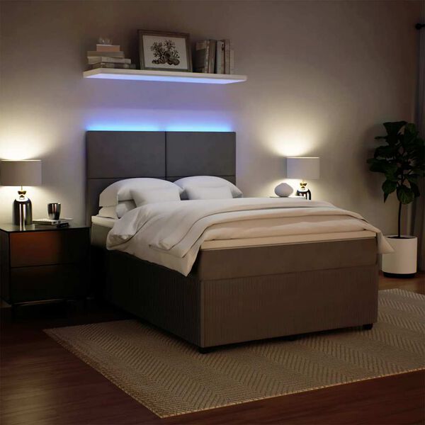 vidaXL Hólfað Springrúm með Dýnu Ljósgrátt 140x200 cm Flauel