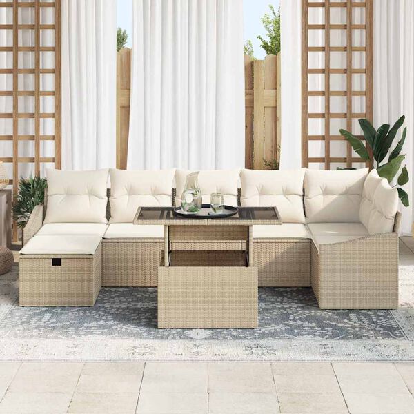 vidaXL Garðsófa sett með púði 8 pcs Drapplitaður Poly rattan