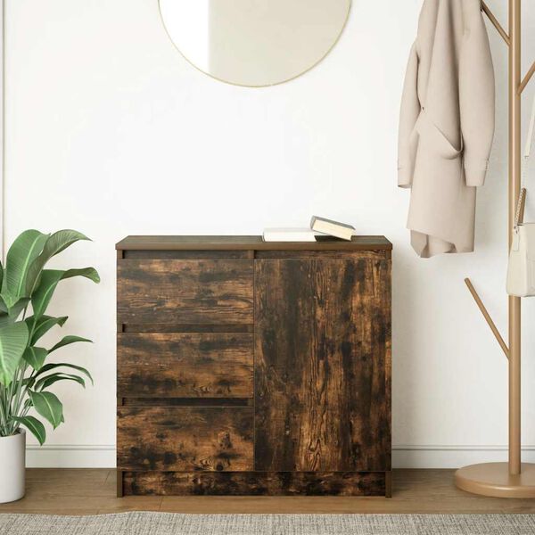 vidaXL Skenkur me&eth; Sk&uacute;ffu Reykt Eik 71x35x65 cm Samsettur Vi&eth;ur