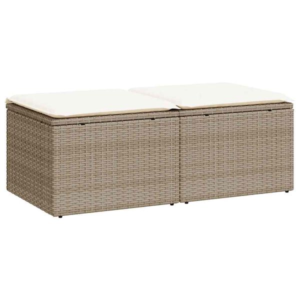 vidaXL 2 stykki garðsófasett með púðum Beige Poly Rattan Acacia