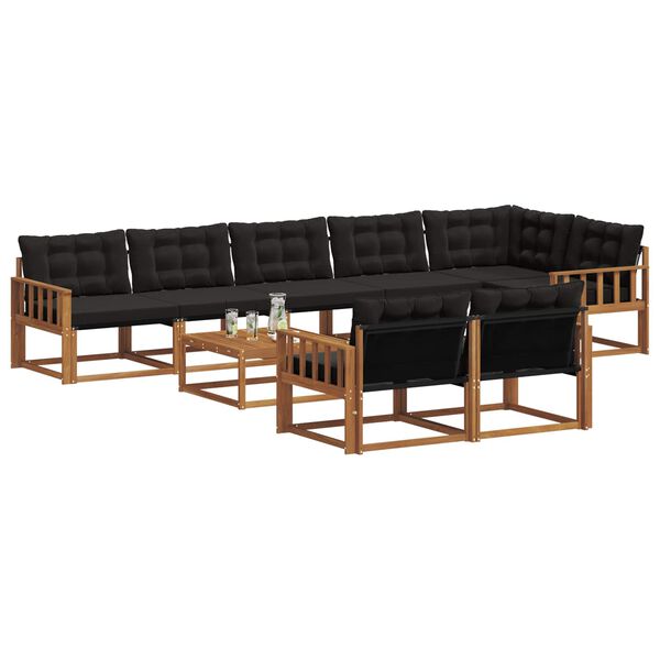 vidaXL &Uacute;ti s&oacute;fasett me&eth; p&uacute;&eth;i 9 pcs N&aacute;tt&uacute;rulegur og svartur