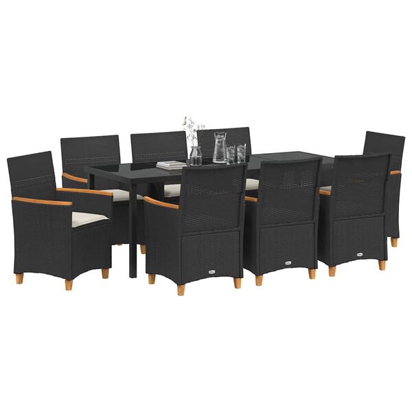 vidaXL Gar&eth;ur bor&eth;sett 9 pcs Svartur p&oacute;l&yacute;rattan