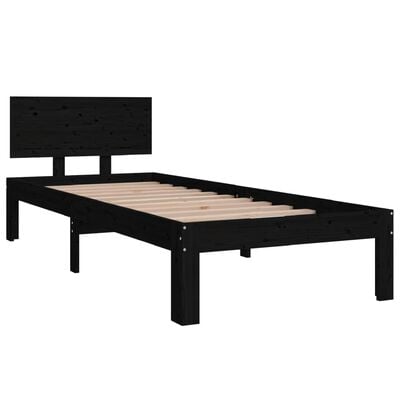 vidaXL Rúmgrind Svört Gegnheill viður 75x190 cm Lítil Einbreið