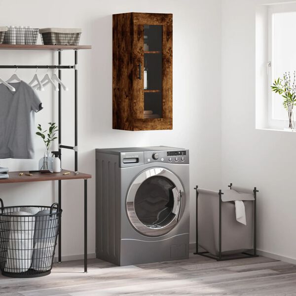 vidaXL Vegghengdur Sk&aacute;pur Reykt&oacute;na Eikarlitur 34,5x34x90 cm