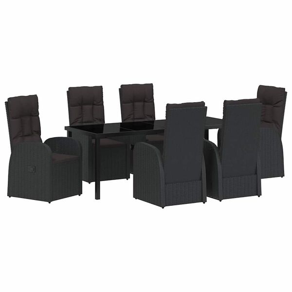 vidaXL Gar&eth;ur bor&eth;sett me&eth; p&uacute;&eth;i 7 pcs Svartur p&oacute;l&yacute;rattan