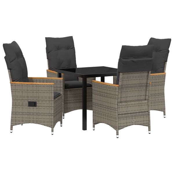 vidaXL Gar&eth;ur bor&eth;sett me&eth; p&uacute;&eth;i 5 pcs Gr&aacute;r p&oacute;l&yacute;rattan